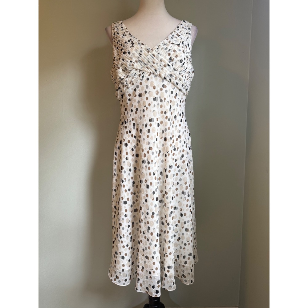Adrianna Papell Polka Dot whimsi dainty retro Chiffon Midi Dress cottage boho 14